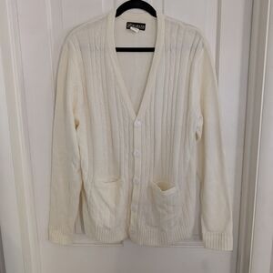 VTG Haband Mens Cardigan Sweater MEDIUM Cable Knit Grandpa Preppy‎ Comfort Ivory